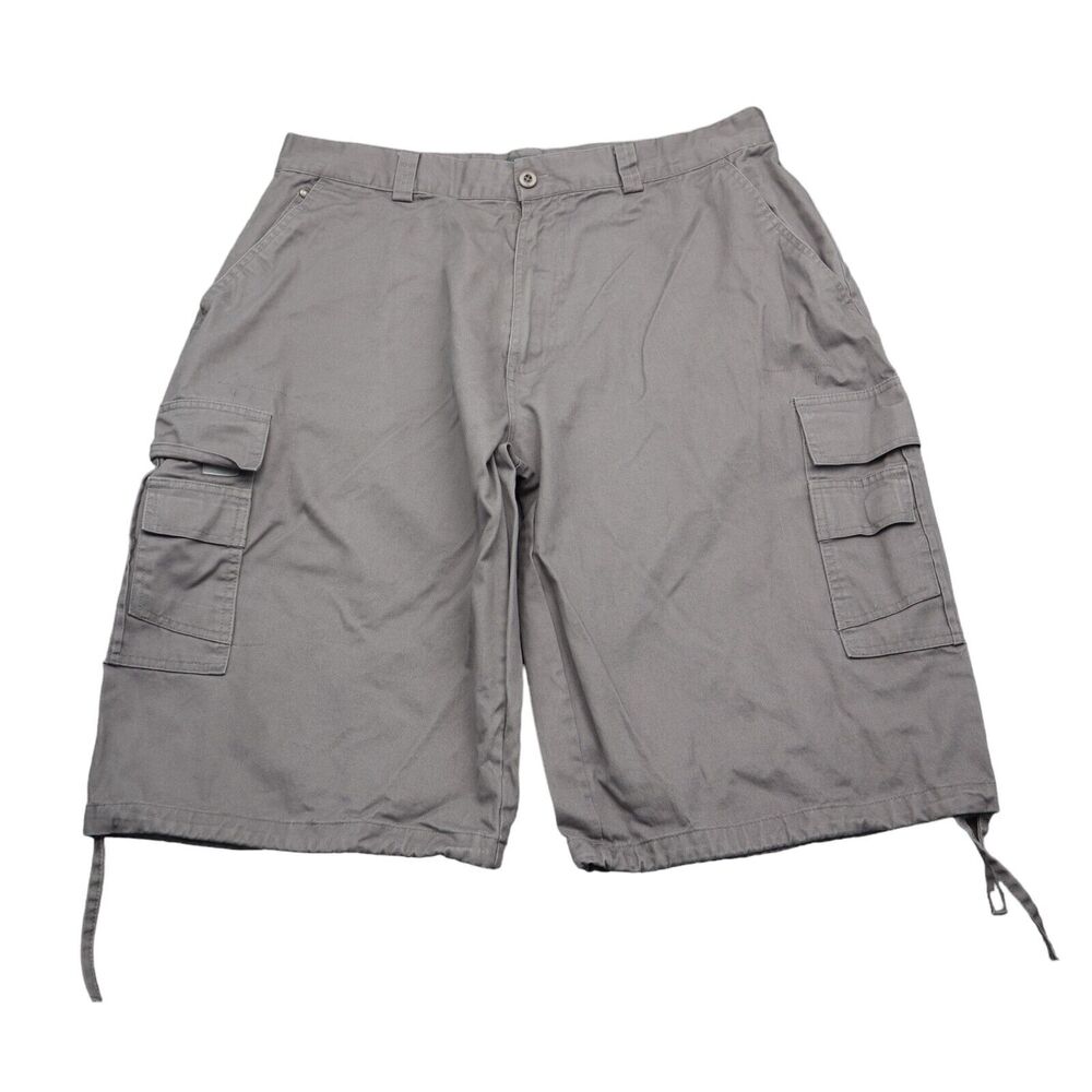 JLT Shorts Mens 40 Gray Plain Flat Front High Waist Cargo Pockets Drawstring Hem